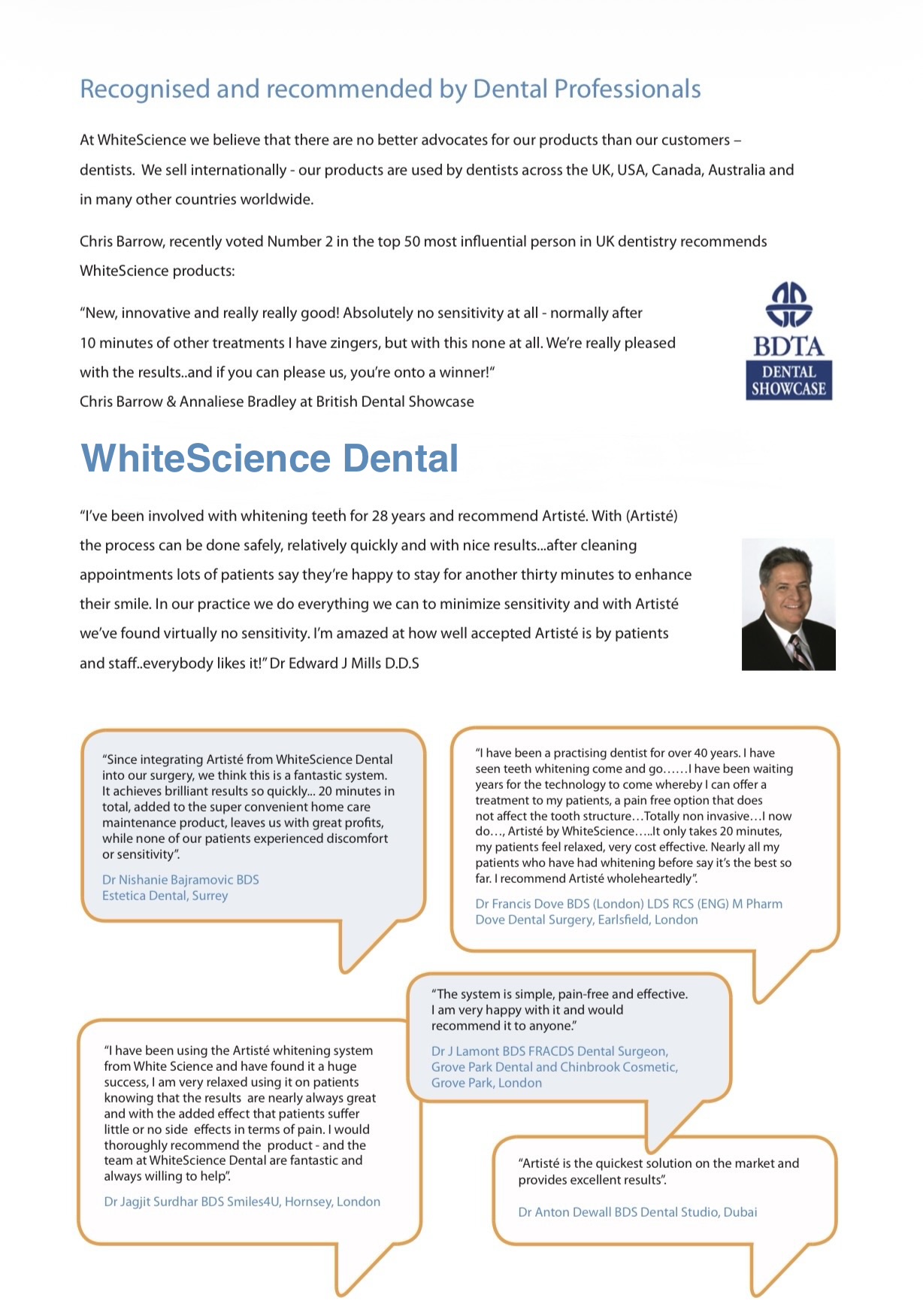 WhiteScience dentist testimonials and endorsements