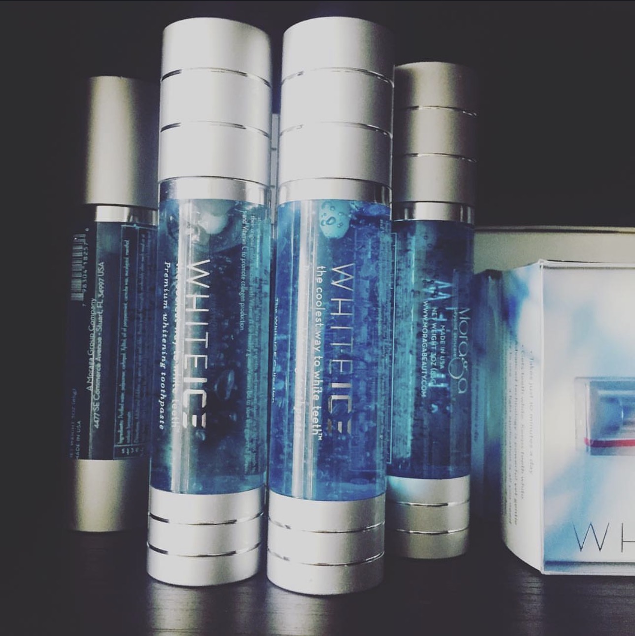 WhiteICE carnauba wax toothpaste bottles